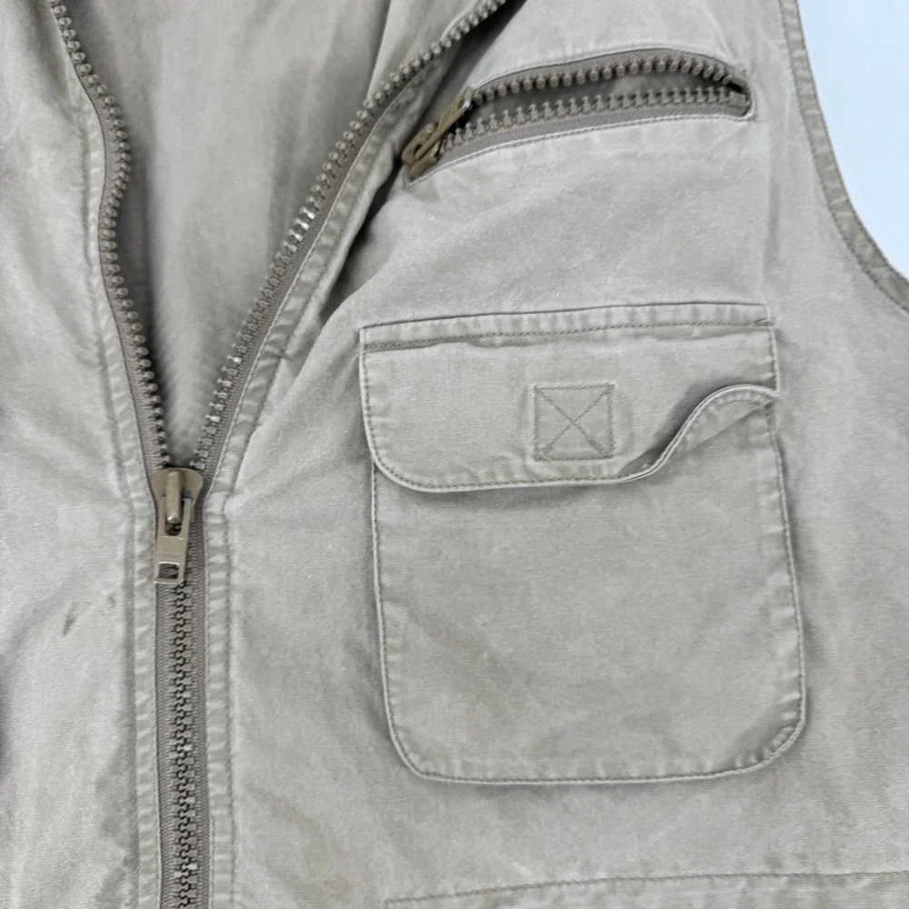 Vintage 80s Banana Republic Safari Vest‎ Mens L Khaki Tan Multi Pocket Utility